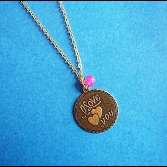 Vintage style I love you bronze gold necklace - Picture 3 of 4